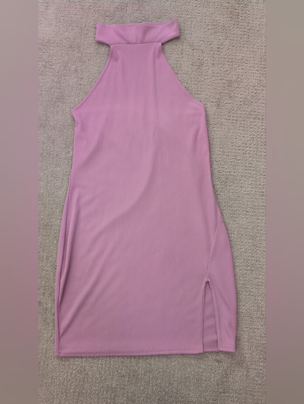 Pretty Little Thing Ribbed Halter Turtleneck Mauve Bodycon Dress With Slit